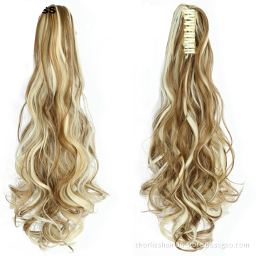 Factory Price High Quality 20 Inch Water Wave Curly Ponytail Hairpiece For Women Synthetic Claw-Clip Ponytail Hair Extensions